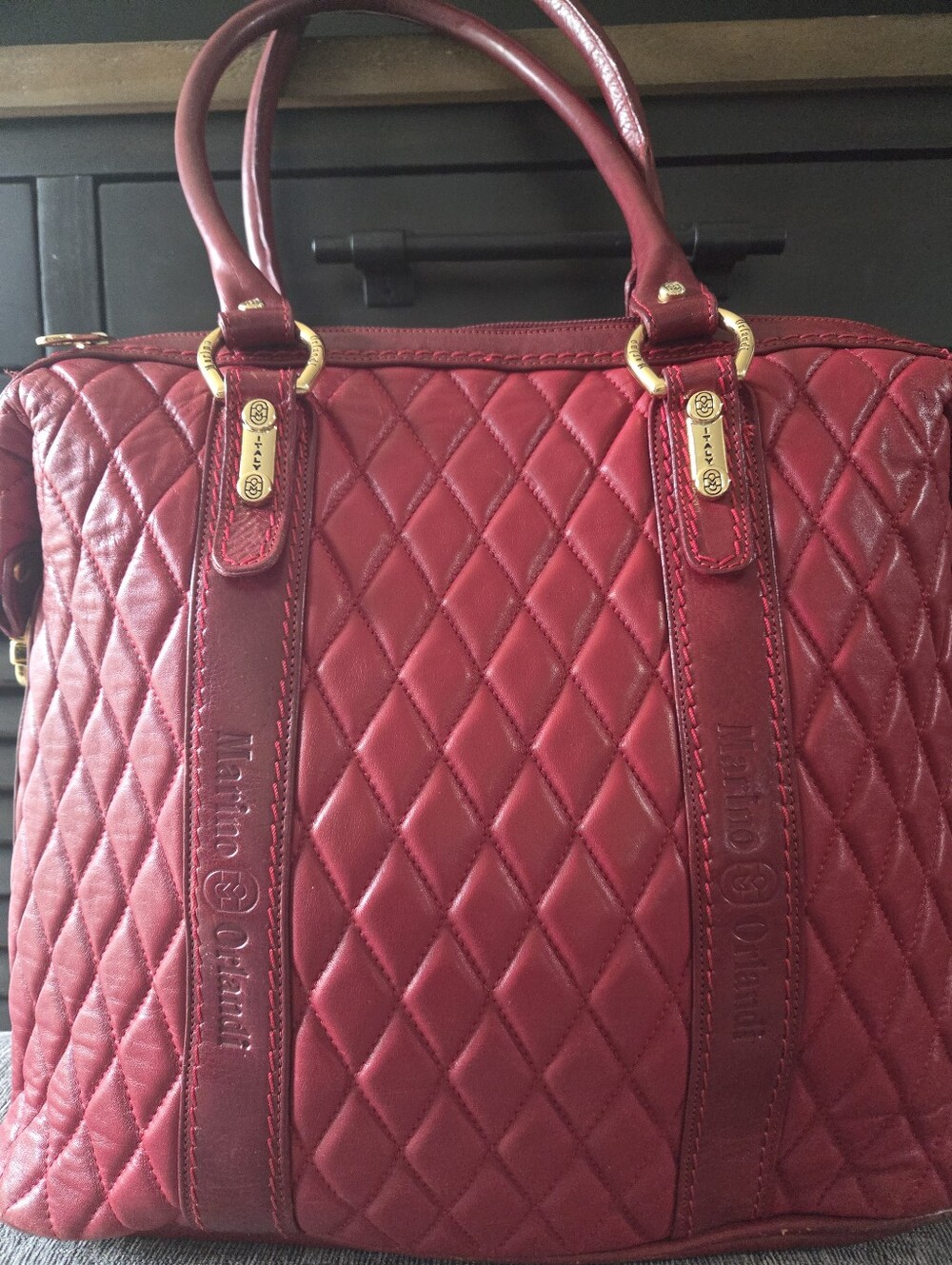 Marino Orlandi Red Quilted Leather Tote Bag
